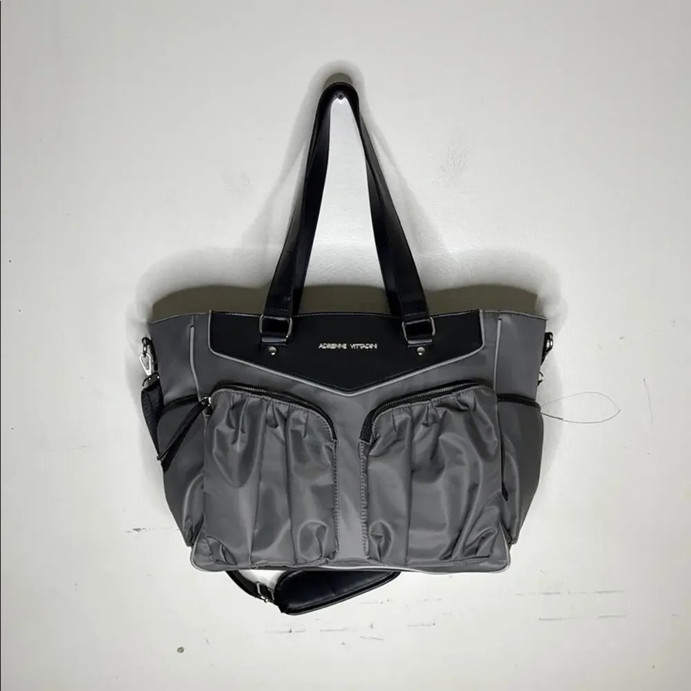 Adrienne Vittadini Gray and Black Laptop Work Tote Bag